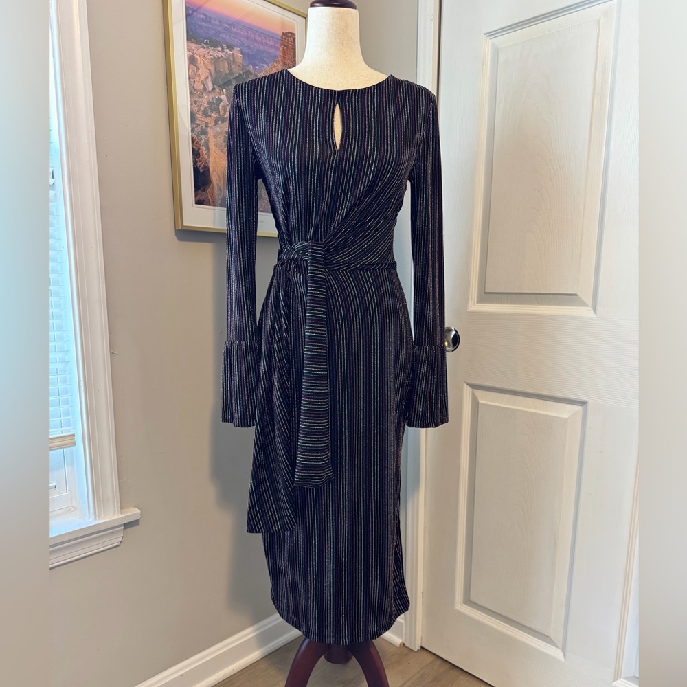 French Connection Black Striped Long Sleeve Dress